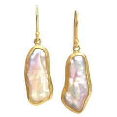 Petra Class White Pink Sweetwater Baroque Pearl Gold Drop Earrings