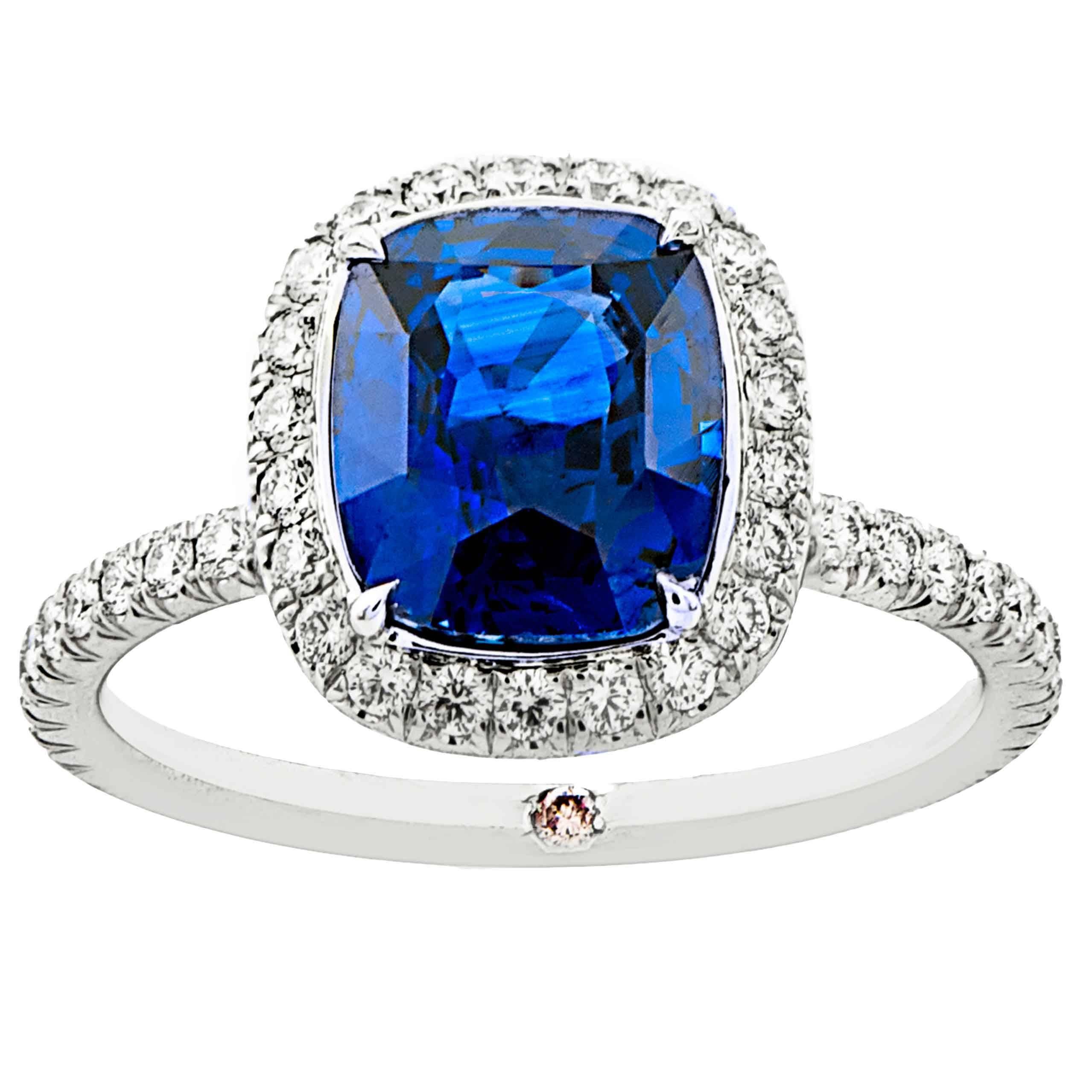 Marisa Perry Cornflower Blue Sapphire and Micro Pave Diamond Ring in Platinum For Sale