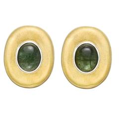 Buccellati Gold and Green Tourmaline Domed Earclips