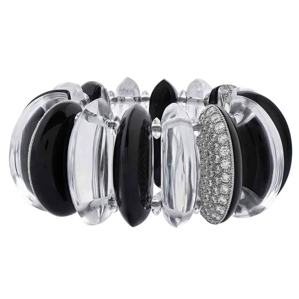 Morelle Davidson Platin-Armband mit Bergkristall-Onyx und Diamant 