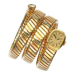 Used Bulgari Tricolor Gold Lady's Tubogas Wristwatch