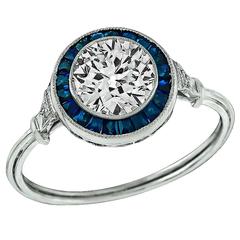 Vintage Amazing 1.06 Carat Sapphire Diamond Platinum Halo Engagement Ring