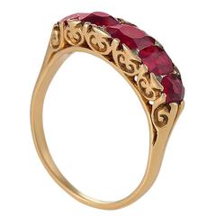 Antique English Ruby and Gold Five Stone Ring