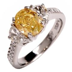 Natural Fancy Intense Yellow Diamond Platinum Ring