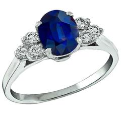 Natural GIA Cert 2.13 Carat Sapphire Diamond Platinum Engagement Ring