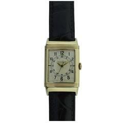 Retro Le Coultre Yellow Gold 1st Generation Reverso Original Dial Wristwatch