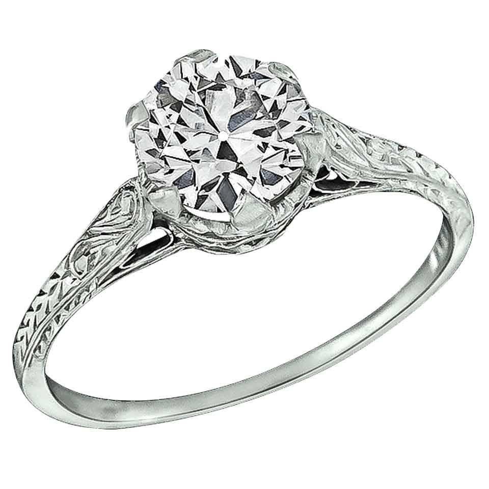 Edwardian 0.96 Carat Diamond Platinum Engagement Ring For Sale