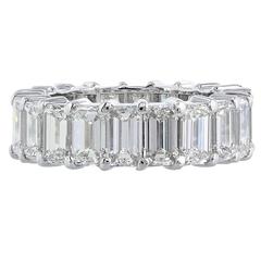 8.29 Carat Emerald Cut Diamond Platinum Eternity Band Ring