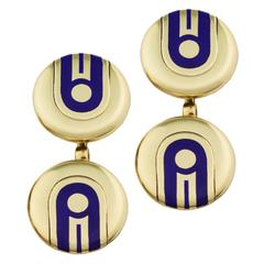 Cartier Art Deco Blue Enamel Gold Cufflinks