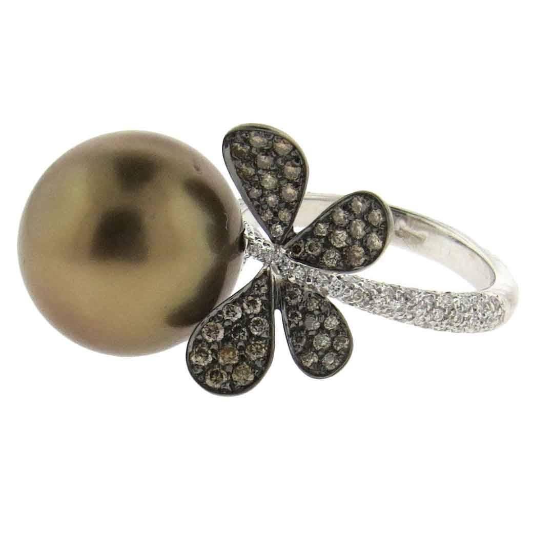 Chantecler South Sea Pearl Diamond Gold Butterfly Ring