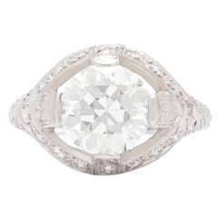 Platinring, Art déco, 2,78 Karat GIA-zertifizierter runder Diamant im Übergangsschliff