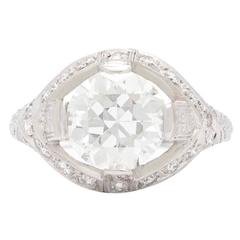 Art Deco 2.78 Carat GIA Cert Round Transitional Cut Diamond Platinum Ring 10