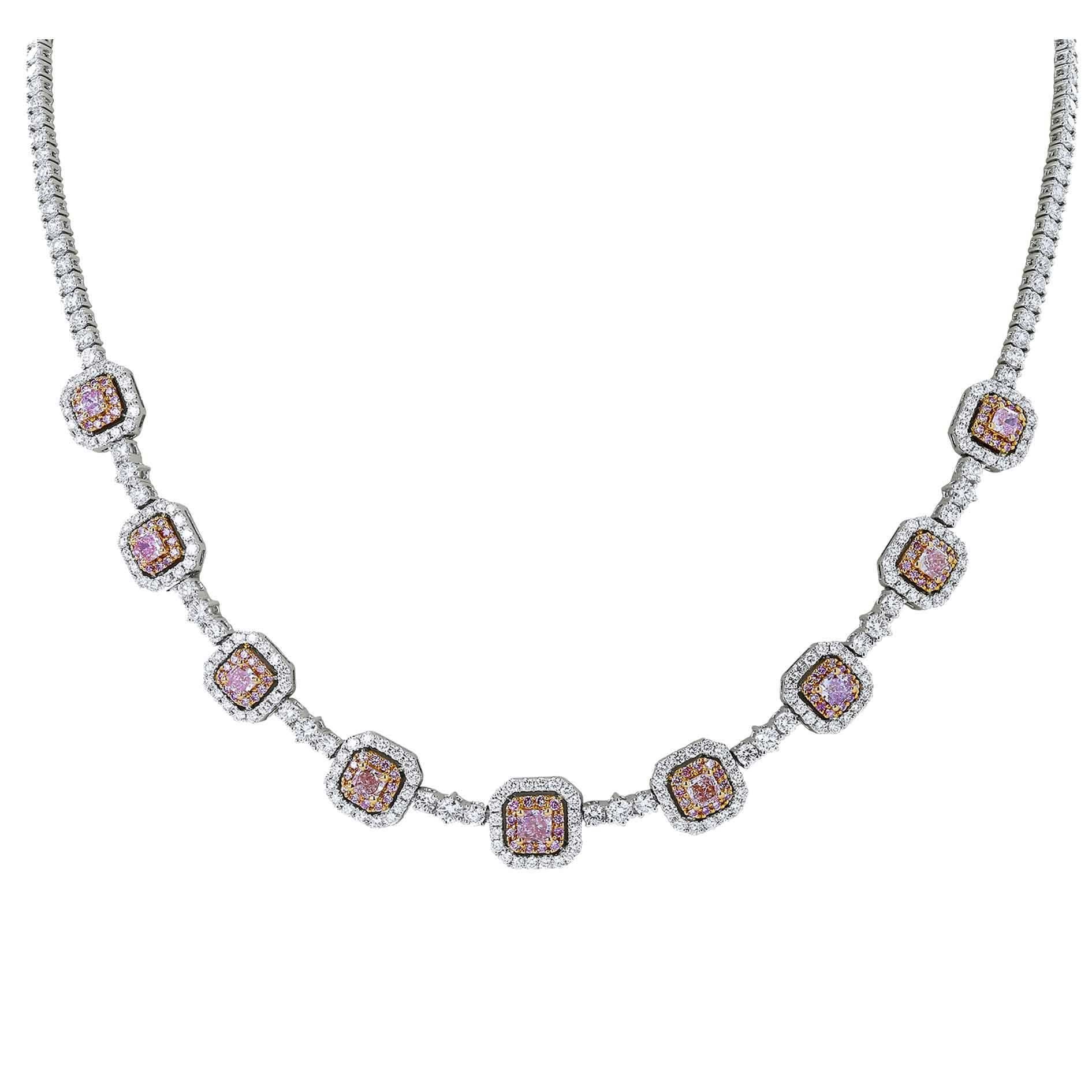 10.45 Carat Natural Pink Diamond Two-Color Gold Necklace For Sale