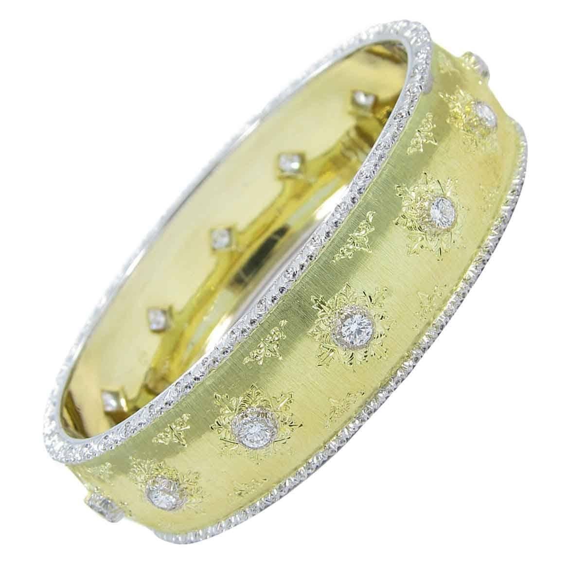 Buccellati Capri Diamond Gold Bangle Bracelet  For Sale