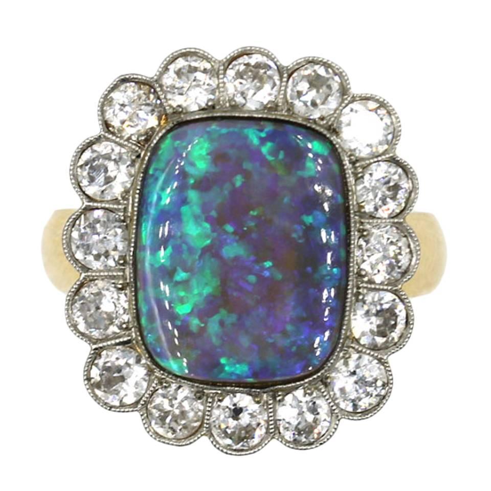 Black Opal Diamond Gold Ring