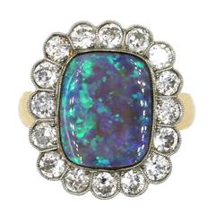 Black Opal Diamond Gold Ring
