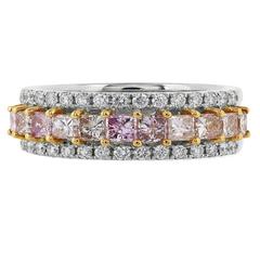1.42 Carat Natural Pink Diamond Two Color Gold Band Ring 10