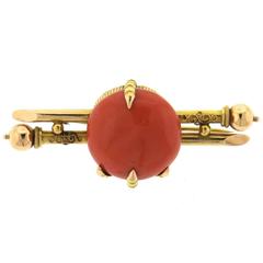Antique Victorian Coral Gold Claw Brooch Pin