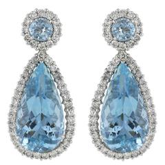 22 Carat Aquamarines Diamond Platinum Drop Earrings