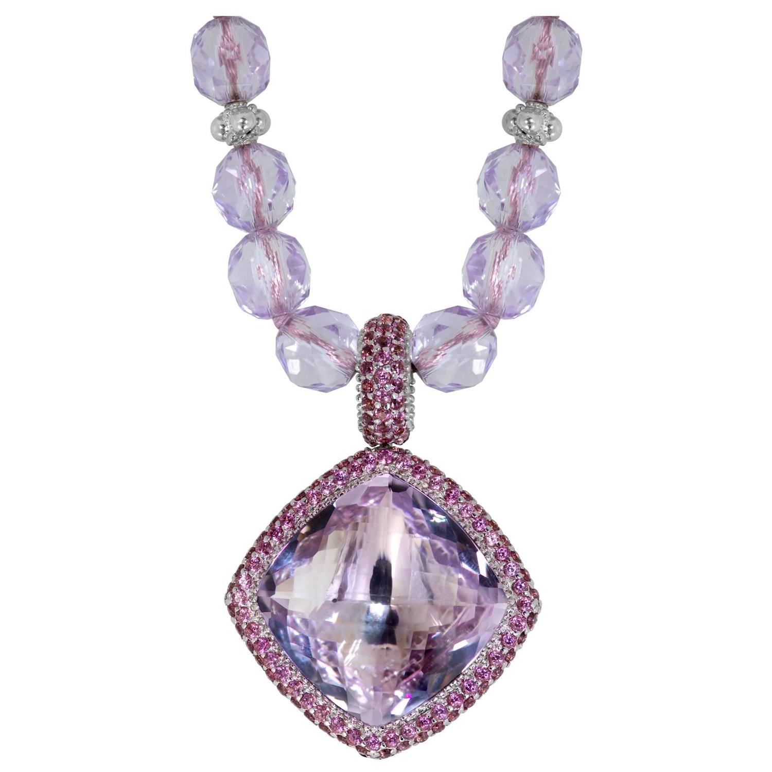 Rose de France Amethyst Rhodolite Garnet Textured Royal Necklace by Alex Soldier For Sale at 1stdibs