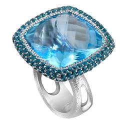 Blue & Paraiba Topaz Textured Gold Royal Ring by Alex Soldier One of a Kind