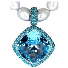 Pearl, Blue 
Paraiba Topaz Gold Textured Royal Necklace by Alex Soldier