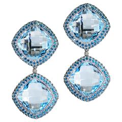 Blue & Pariba Topaz Gold Textured Drop Earrings by Alex Soldier One of a kind