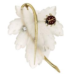 1940s Tiffany & Co. Crystal Diamond Gold Leaf Pin Brooch