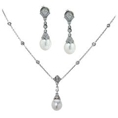 Pearl Diamond Gold Earring and Necklace Set