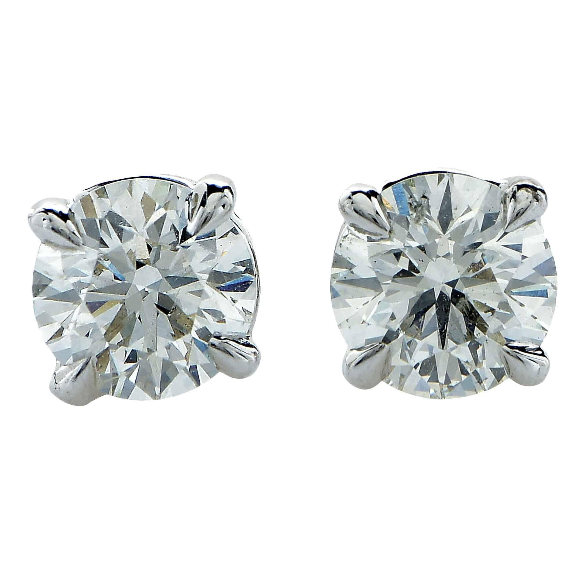 1.42 Carat Diamond Gold Solitaire Stud Earrings