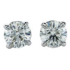 1.42 Carat Diamond Gold Solitaire Stud Earrings 