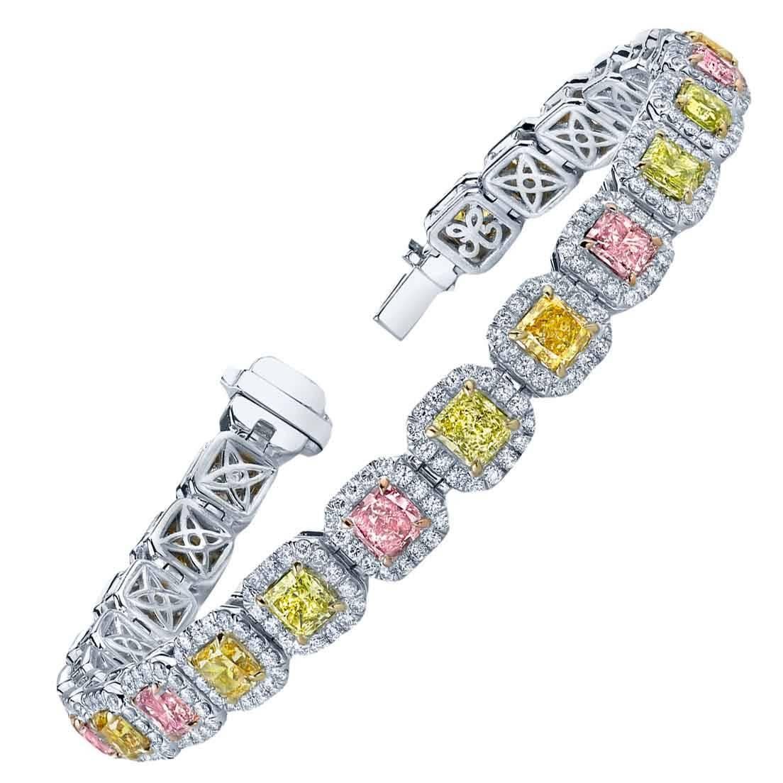 Diamond Platinum Fancy Color Bracelet For Sale