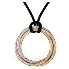 Cartier Trinity Diamant Pave Tricolor Gold Anhänger und Seidenschnur Halskette