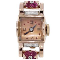Lady's Rose Gold Diamond Ruby Wristwatch 6