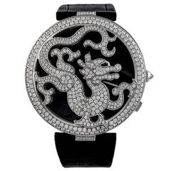 Cartier White Gold Diamond Ltd Ed Pasha de Cartier Skeleton Dragon Wristwatch
