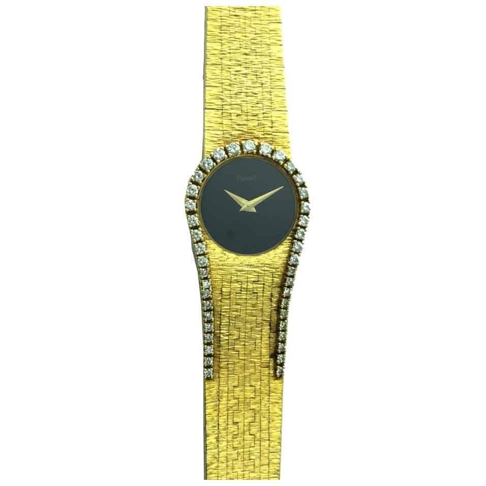 Piaget Lady's Yellow Gold Diamond Onyx Wristwatch