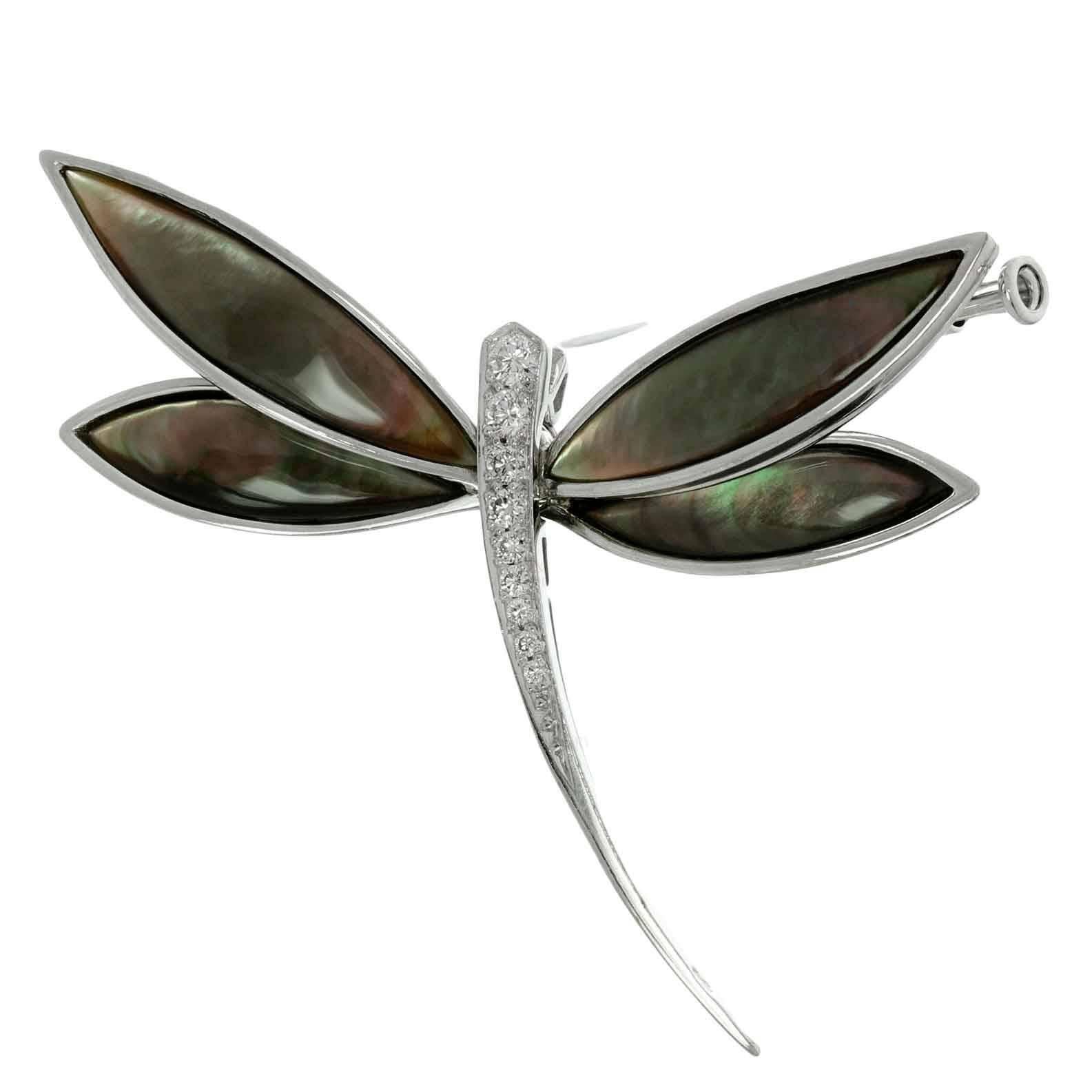 Van Cleef & Arpels Grey Mother-Of-Pearl Diamond Gold Dragonfly Brooch