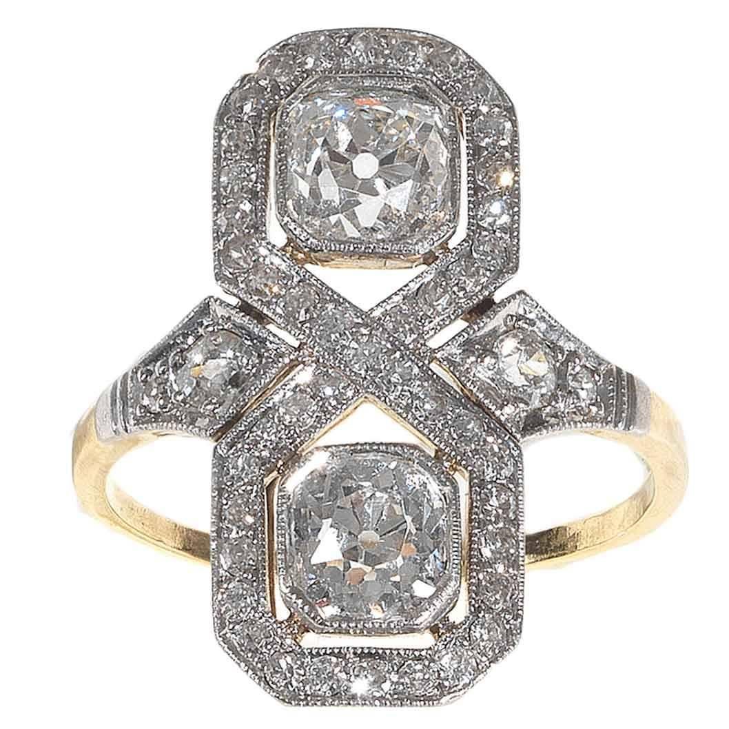 2.00 Carat Art Deco Diamond Gold Platinum Engagement Ring