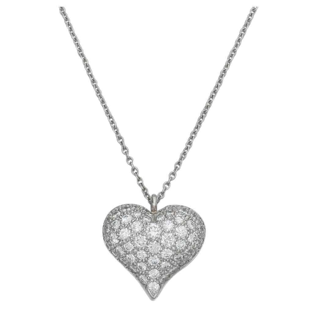 Tiffany 
Co. Pavé Diamond Platinum Heart Pendant Necklace