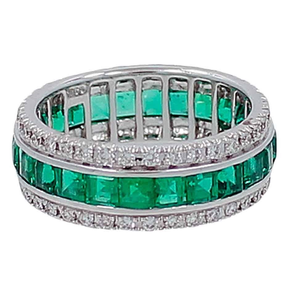 Emerald Diamond Gold Eternity Band Ring For Sale