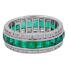 Emerald Diamond Gold Eternity Band Ring