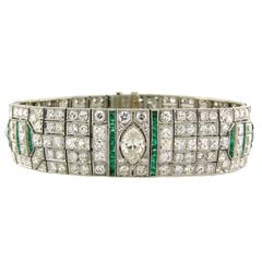Antique 1920s Art Deco Emerald Diamond Platinum Bracelet