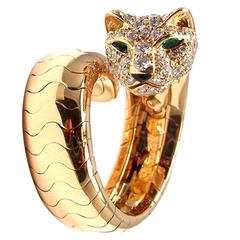 Cartier Onyx Emerald Diamond Gold Panther Ring