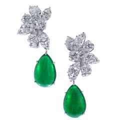 1966 Van Cleef & Arpels Emerald Diamond Platinum Pendant Earclips