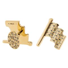 Black and White Diamond Gold Monaco GP Cufflinks