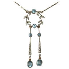 1900s 1.32 ct Aquamarine and 0.30 ct Diamond, 9k Yellow Gold Pendant 5