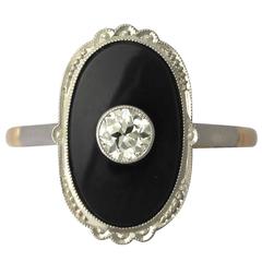 1910s Onyx and Diamond Yellow Gold Cocktail Ring 12