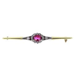 Antique Victorian Ruby Diamond Silver Gold Pin Brooch 6