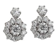 Outstanding 5.70 Carat Old Mine-Cut Diamond Gold Cluster Earrings 10