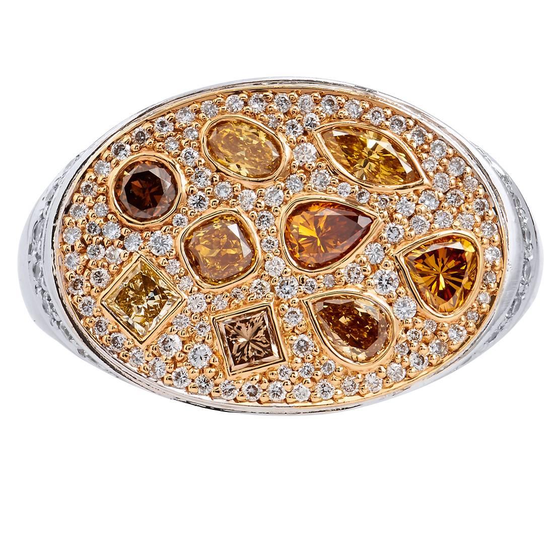 Hans D. Krieger 18 karat Yellow and White Gold with Colored Diamonds Oval Ring 7